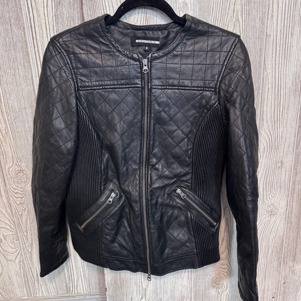 Anatomie Black Lambskin Quilted Leather Moto Jacket